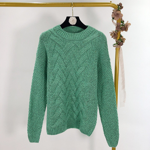 Pulover de dama tricotat in verde, albastru si maro