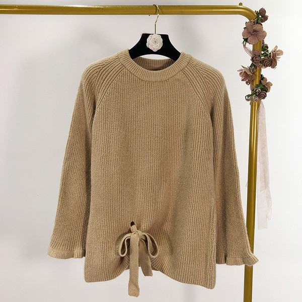 Pulover lung si lat cu cravate in bej si galben