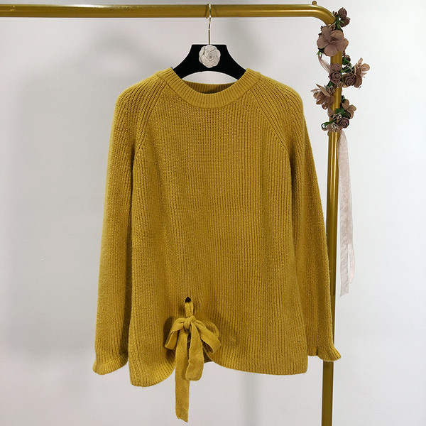 Pulover lung si lat cu cravate in bej si galben