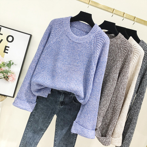 Pulover de dama cu decolteu rotund in mai multe culori - model larg