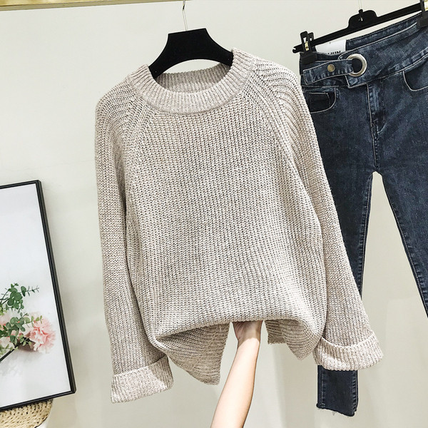 Pulover de dama cu decolteu rotund in mai multe culori - model larg