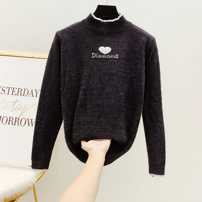 Pulover de damă din puf cu guler polo în mai multe culori