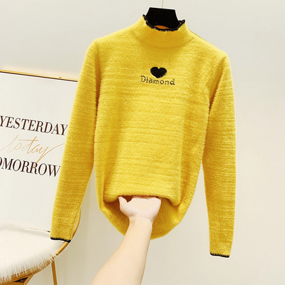 Pulover de damă din puf cu guler polo în mai multe culori