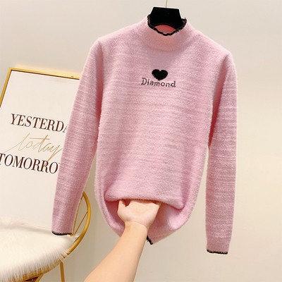 Pulover de damă din puf cu guler polo în mai multe culori