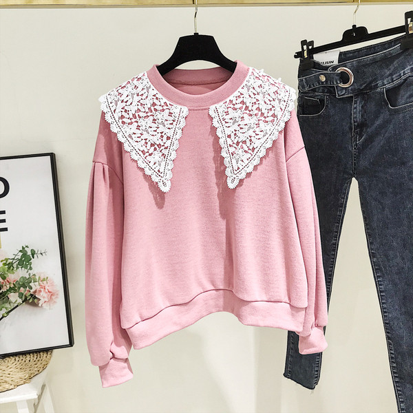 Γυναικεία μπλούζα με στρογγυλή λαιμόκοψη σε ροζ και άσπρο χρώμα