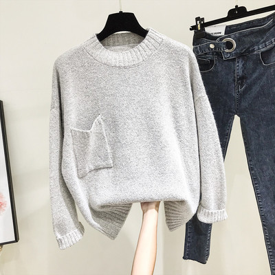 Pulover casual de dama cu guler polo si buzunar in albastru, verde si gri