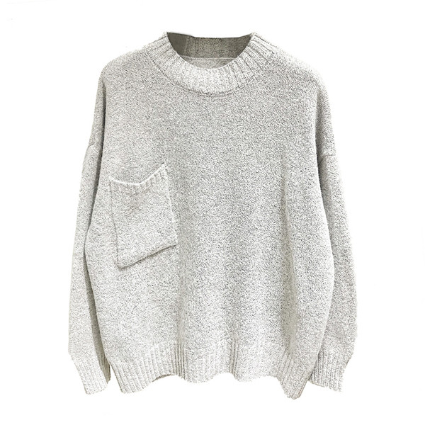 Pulover casual de dama cu guler polo si buzunar in albastru, verde si gri