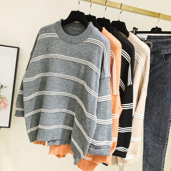 Alkalmi női pulóver - széles modell szürke, narancssárga, fekete és bézs színben