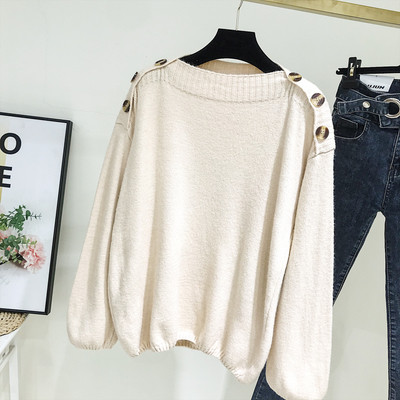 Pulover de dama modern cu nasturi pe umeri in culorile verde, albastru si roz