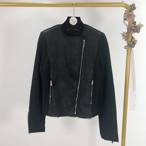 Jachetă scurtă de primăvară-toamnă cu căptușeală moale cu fermoare de culoare neagră
