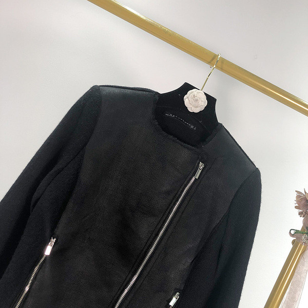 Jachetă scurtă de primăvară-toamnă cu căptușeală moale cu fermoare de culoare neagră