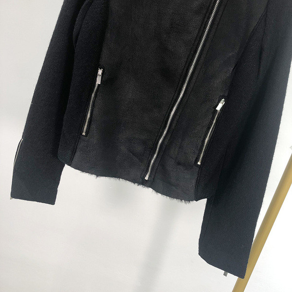 Jachetă scurtă de primăvară-toamnă cu căptușeală moale cu fermoare de culoare neagră