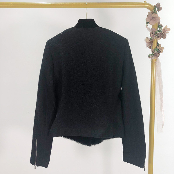 Jachetă scurtă de primăvară-toamnă cu căptușeală moale cu fermoare de culoare neagră