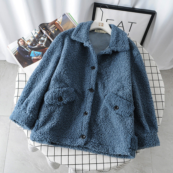 Palton casual de dama cu buzunare si nasturi in albastru, bej si verde