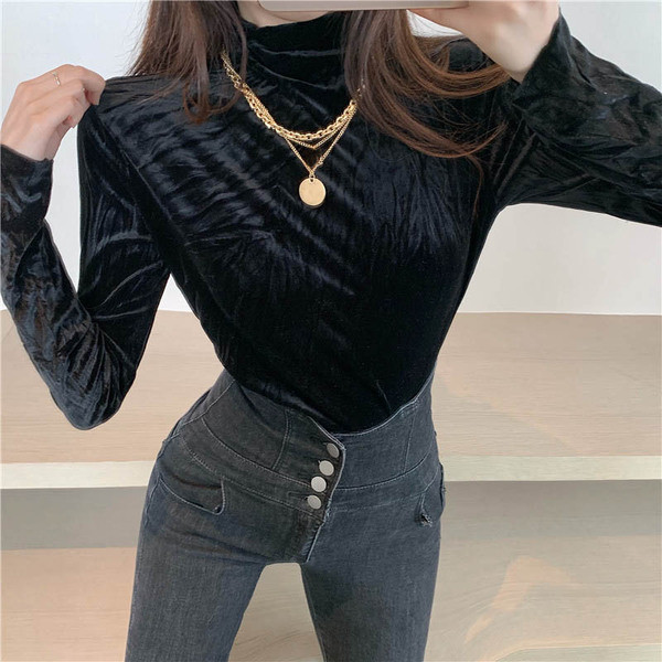 Γυναικεία βελούδο μπλούζα με κολάρο σε τρία χρώματα