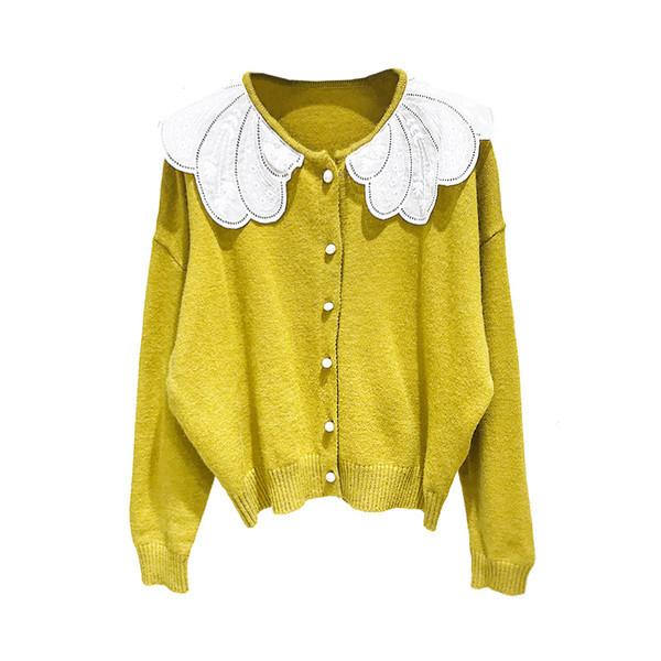 Alkalmi női kardigán sárga és bézs gombokkal