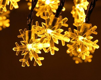 Коледни LED лампички във формата на снежинки в бял, жълт и шарен цвят - 6 метра 