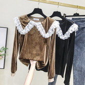 Bluza de dama model nou din catifea cu dantela in maro si negru