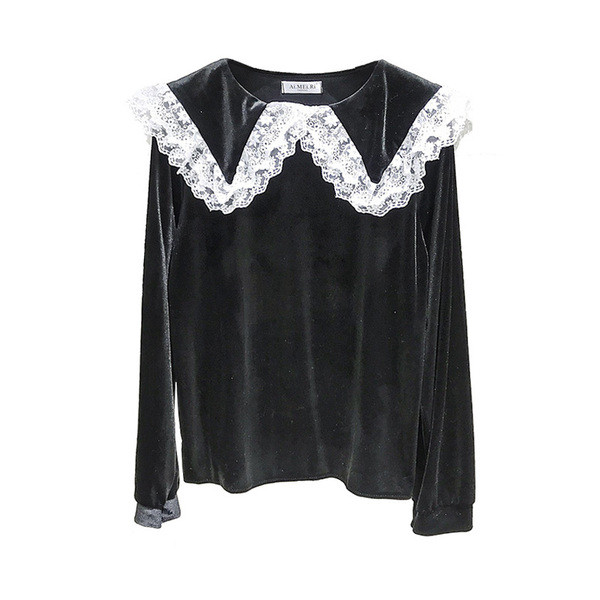 Bluza de dama model nou din catifea cu dantela in maro si negru