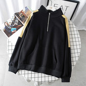 Καθημερινό γυναικείο φούτερ με κουκούλα και κορδόνια σε μαύρο και μπλε χρώμα