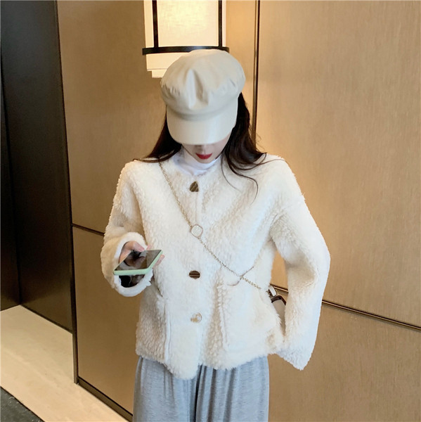 Jachetă scurtă de primăvară-toamnă cu puf de culoare albă