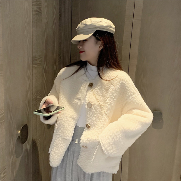 Jachetă scurtă de primăvară-toamnă cu puf de culoare albă