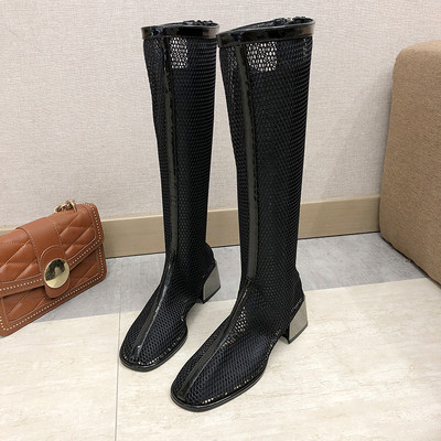 Cizme moderne de dama cu toc gros in negru