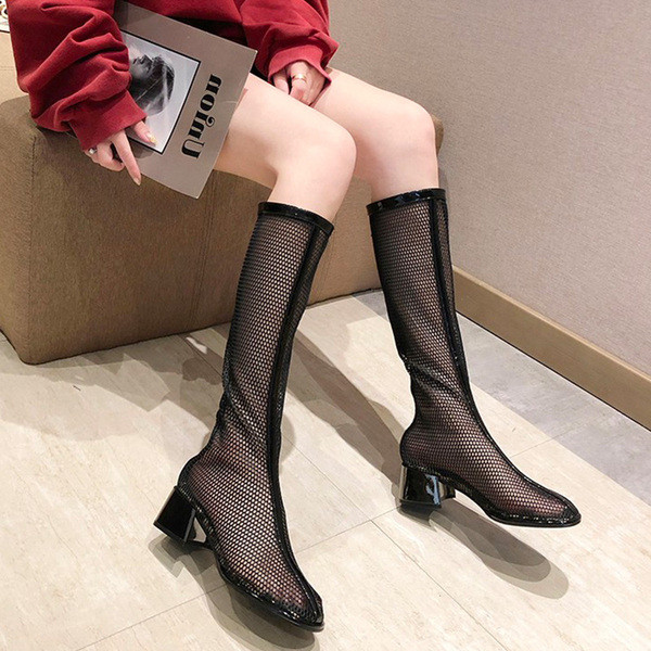 Cizme moderne de dama cu toc gros in negru