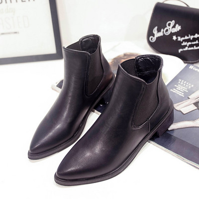 Cizme de dama elegante din piele model ascutit in negru