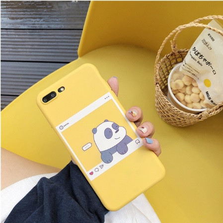 Калъф за iPhone 7 Plus и iPhone 8 Plus в жълт цвят с апликация на панда