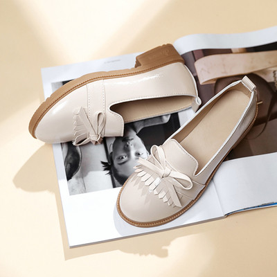 Pantofi dama casual din piele cu panglica in doua culori