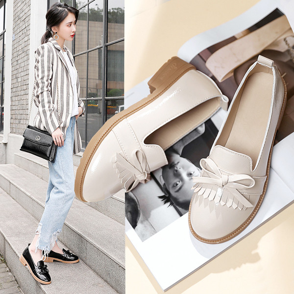 Pantofi dama casual din piele cu panglica in doua culori