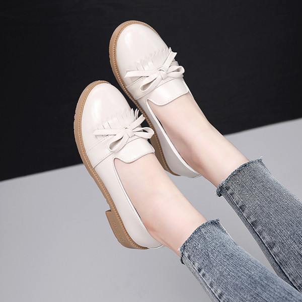 Pantofi dama casual din piele cu panglica in doua culori