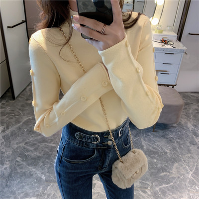 Bluza de dama din tricotat subtire cu nasturi la maneci in mai multe culori