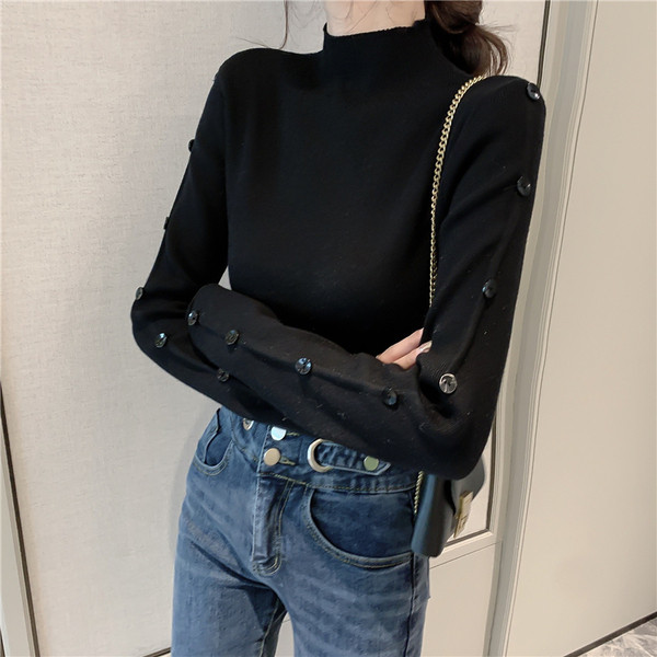 Bluza de dama din tricotat subtire cu nasturi la maneci in mai multe culori