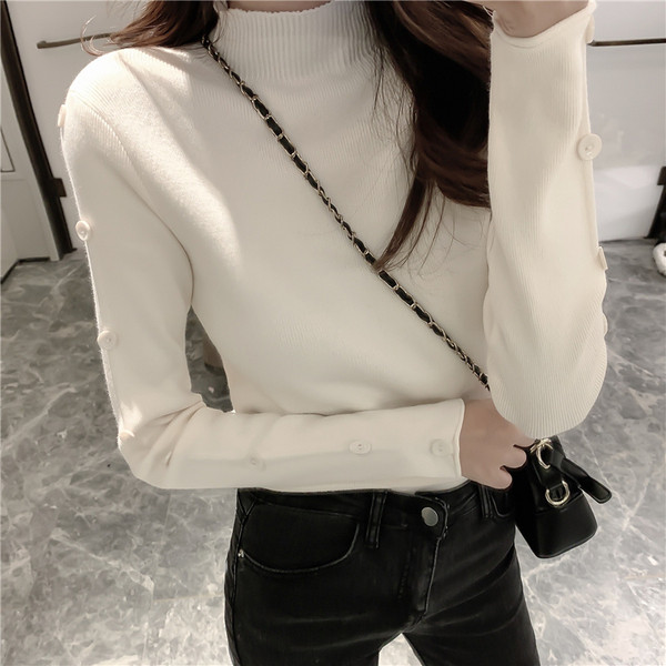 Bluza de dama din tricotat subtire cu nasturi la maneci in mai multe culori