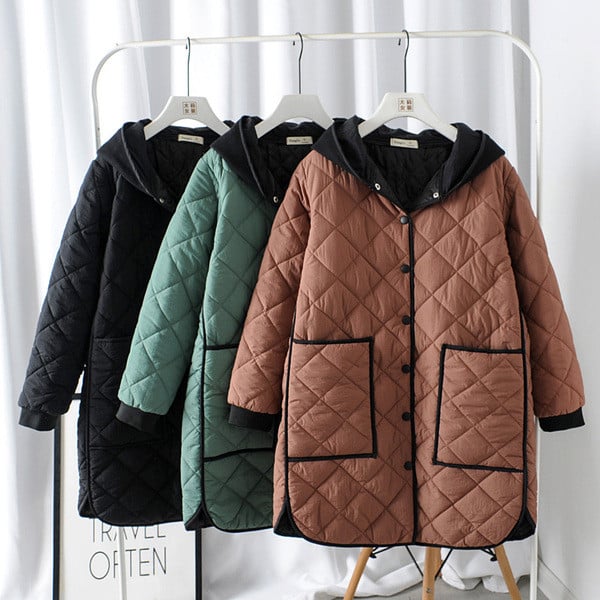 Geaca de iarna casual de dama cu gluga si nasturi in trei culori