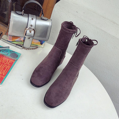 Γυναικείες μπότες σουέτ με τακούνι σε δύο χρώματα