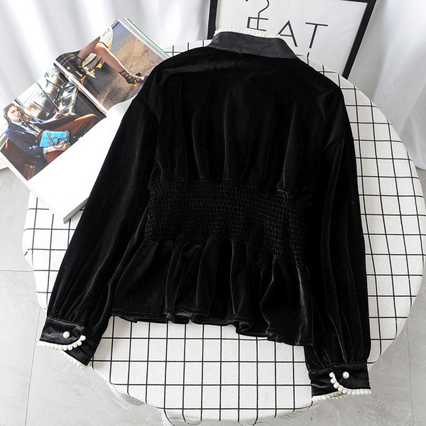 Bluză de damă modernă cu mâneci lungi și nasturi de culoare neagră