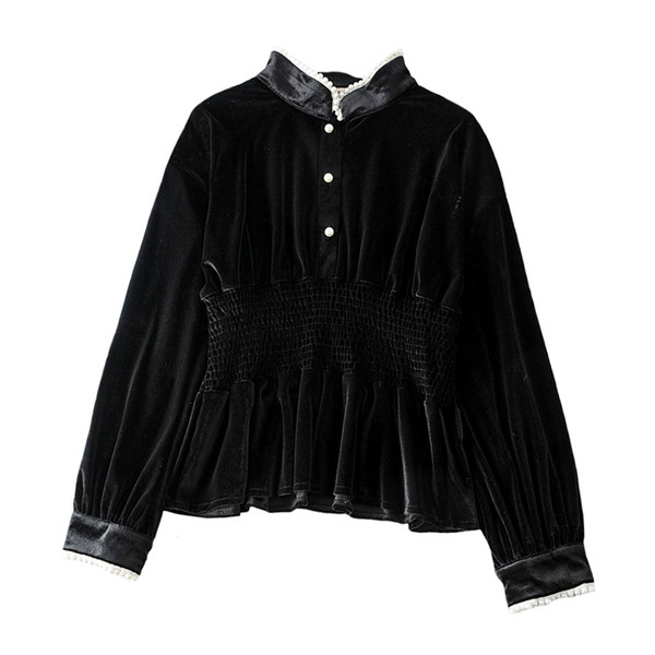 Bluză de damă modernă cu mâneci lungi și nasturi de culoare neagră