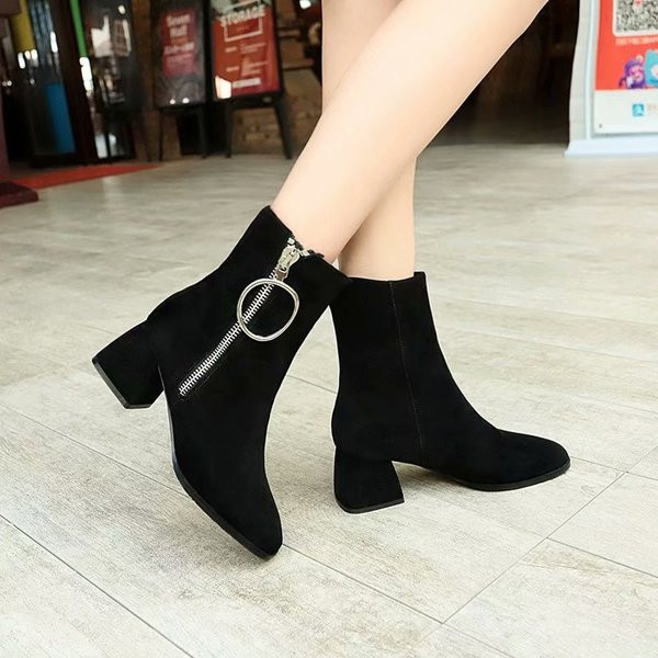 Cizme de damă elegante, cu fermoar din piele ecologică și căptușeală moale, de culoare neagră