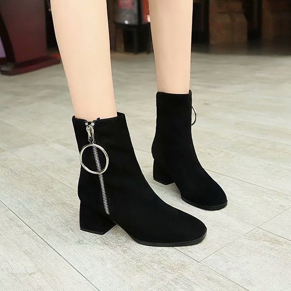 Cizme de damă elegante, cu fermoar din piele ecologică și căptușeală moale, de culoare neagră