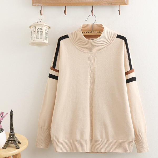 Casual γυναικείο πουλόβερ  με υψηλό κολάρο και μακρύ μανίκι σε μπεζ και μαύρο χρώμα