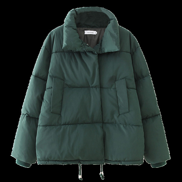 Geaca de iarna scurta moderna de dama cu guler inalt si buzunare in alb si verde