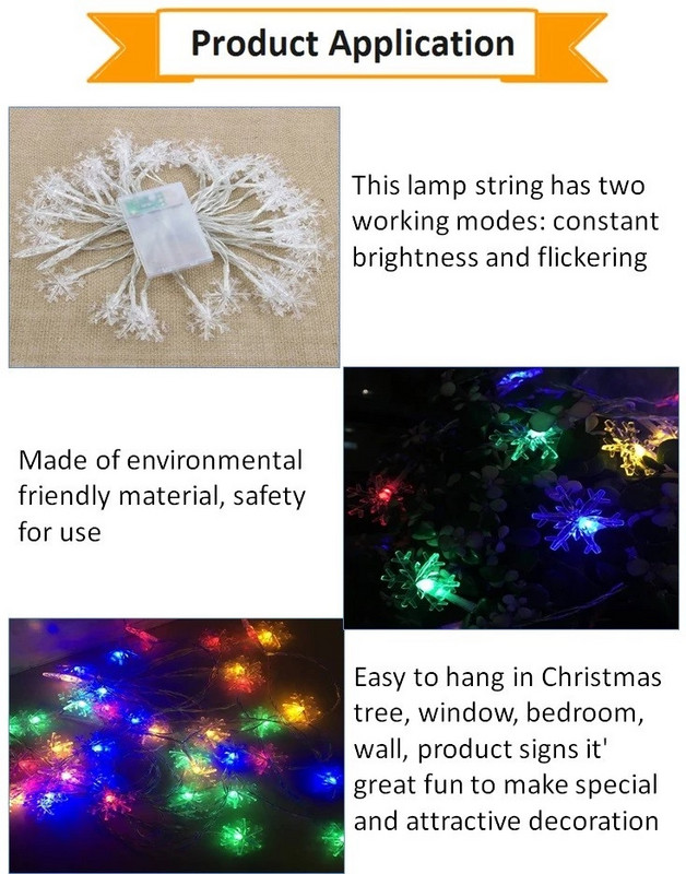 Lumini LED multicolore de Craciun in forma de fulgi de zapada - 5 metri