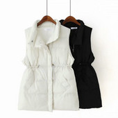 Vesta casual de dama potrivita pentru vesta de toamna cu fermoar si guler inalt in alb si negru