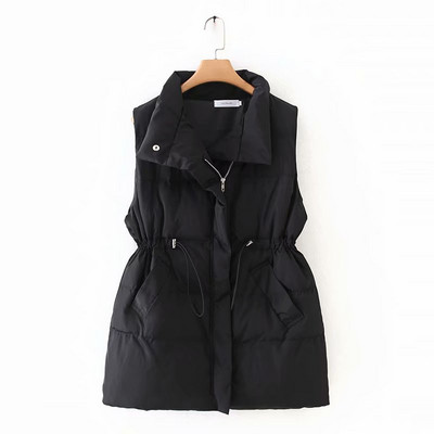 Vesta casual de dama potrivita pentru vesta de toamna cu fermoar si guler inalt in alb si negru