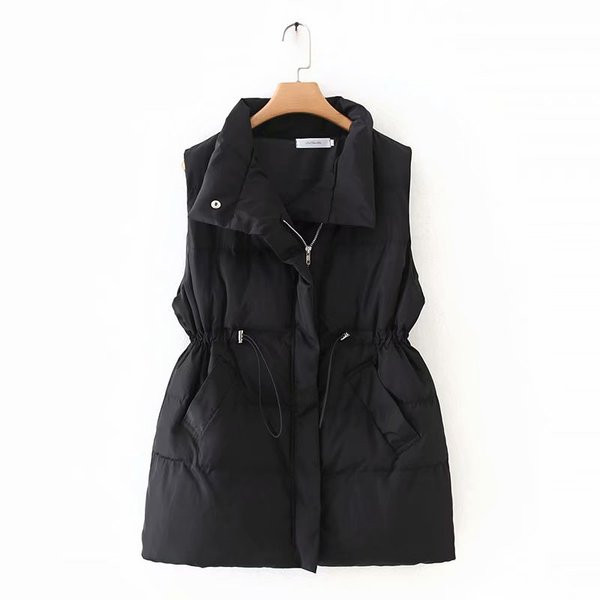 Vesta casual de dama potrivita pentru vesta de toamna cu fermoar si guler inalt in alb si negru