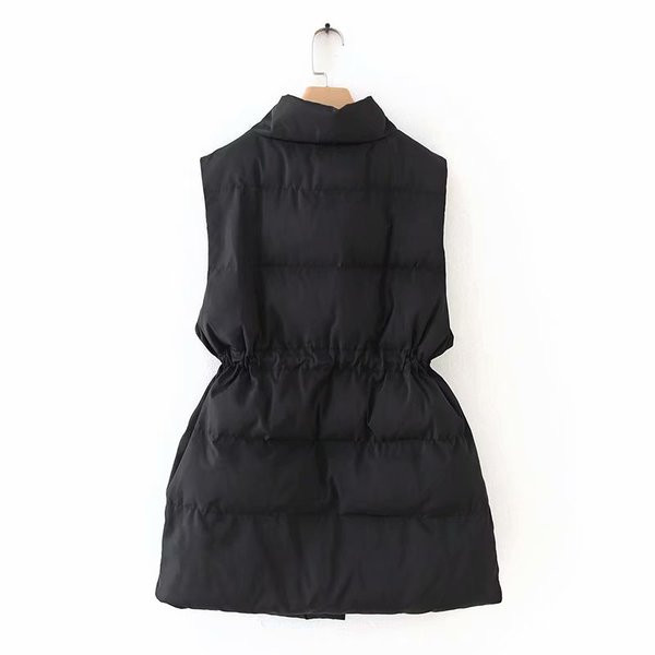 Vesta casual de dama potrivita pentru vesta de toamna cu fermoar si guler inalt in alb si negru