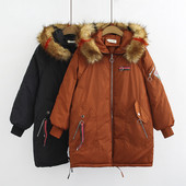 Γυναικείο μπουφάν μεγάλο μεγέθος με κουκούλα σε μαύρο και πορτοκαλί χρώμα